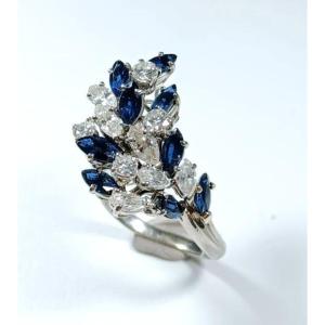 Diamonds And Sapphires Feather Ring
