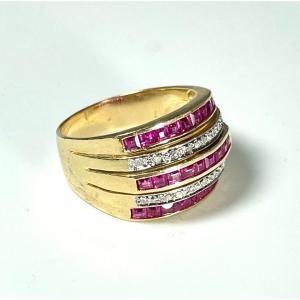 Bague En Or, Lignes De Rubis Calibrés