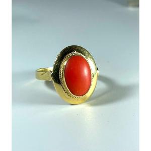 Gold Ring And Coral Cabochon