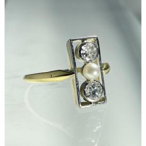 Bague Ajourée, Diamants Et Perles