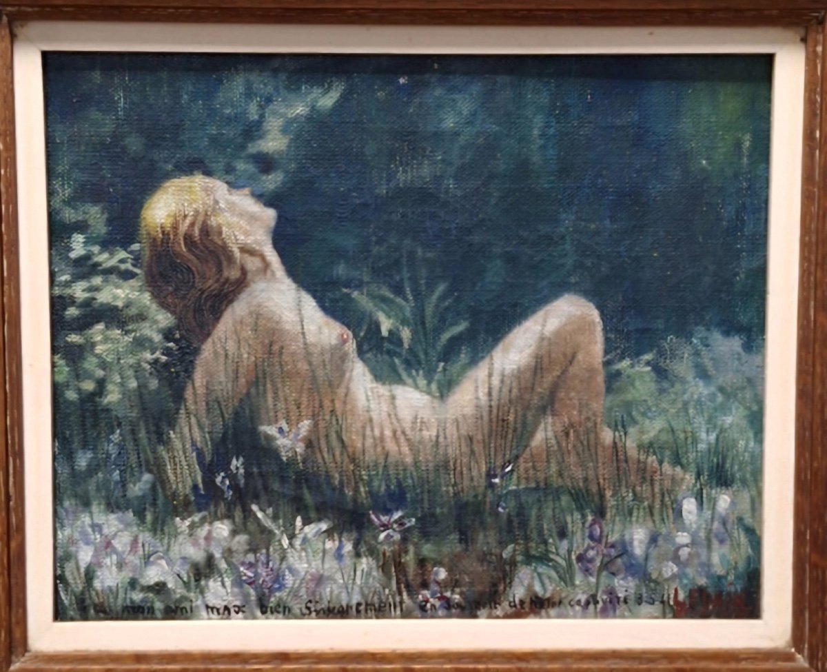 Old Painting Of Nude Woman, Signed 1941-photo-2