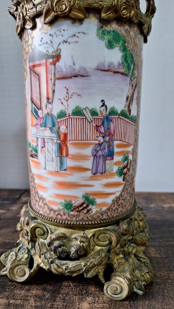 Lamp  Antique En Porcelaine De Samson, Style Chinois-photo-3