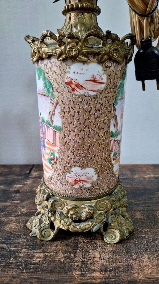 Lamp  Antique En Porcelaine De Samson, Style Chinois-photo-4