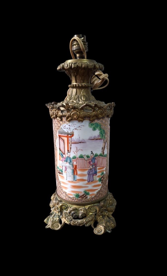 Lamp  Antique En Porcelaine De Samson, Style Chinois