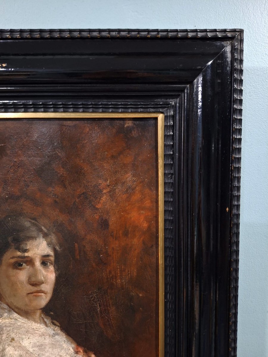 Antique Portrait In The Style Of Virgilio Ripari, 19th Century-photo-1