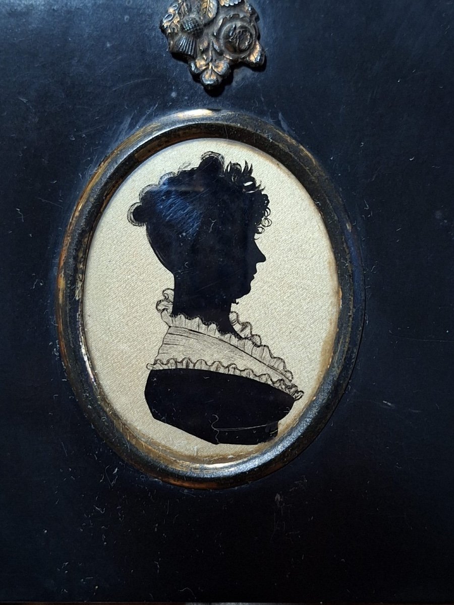 Portrait Miniature En Silhouette Antique, XIXe Siècle-photo-2