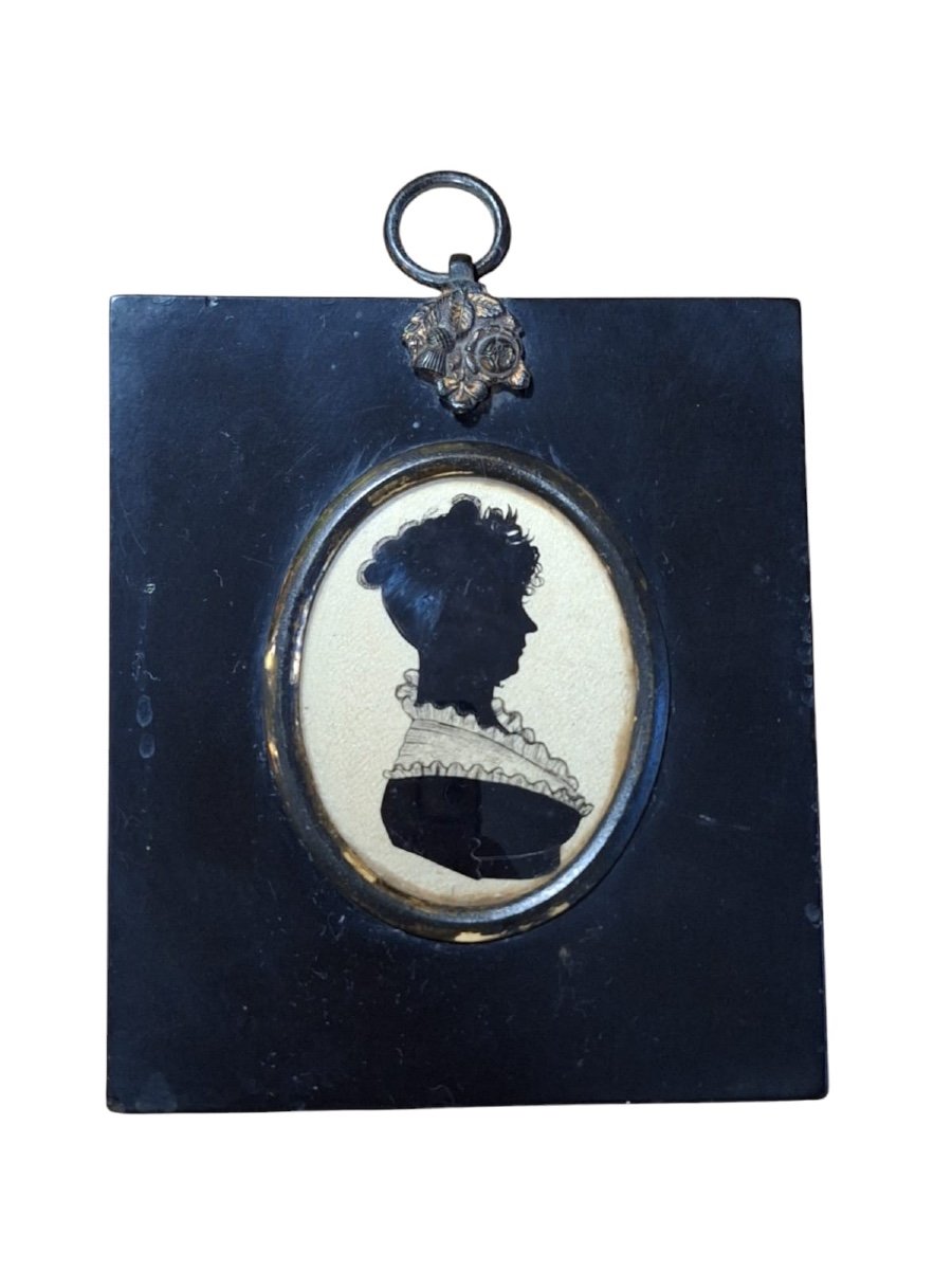 Portrait Miniature En Silhouette Antique, XIXe Siècle-photo-3