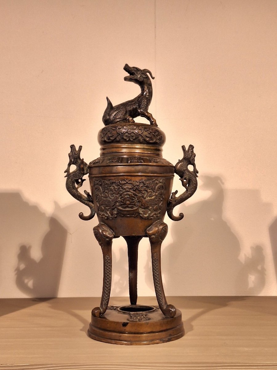 Japanese Bronze Burner, Meiji Period-photo-2