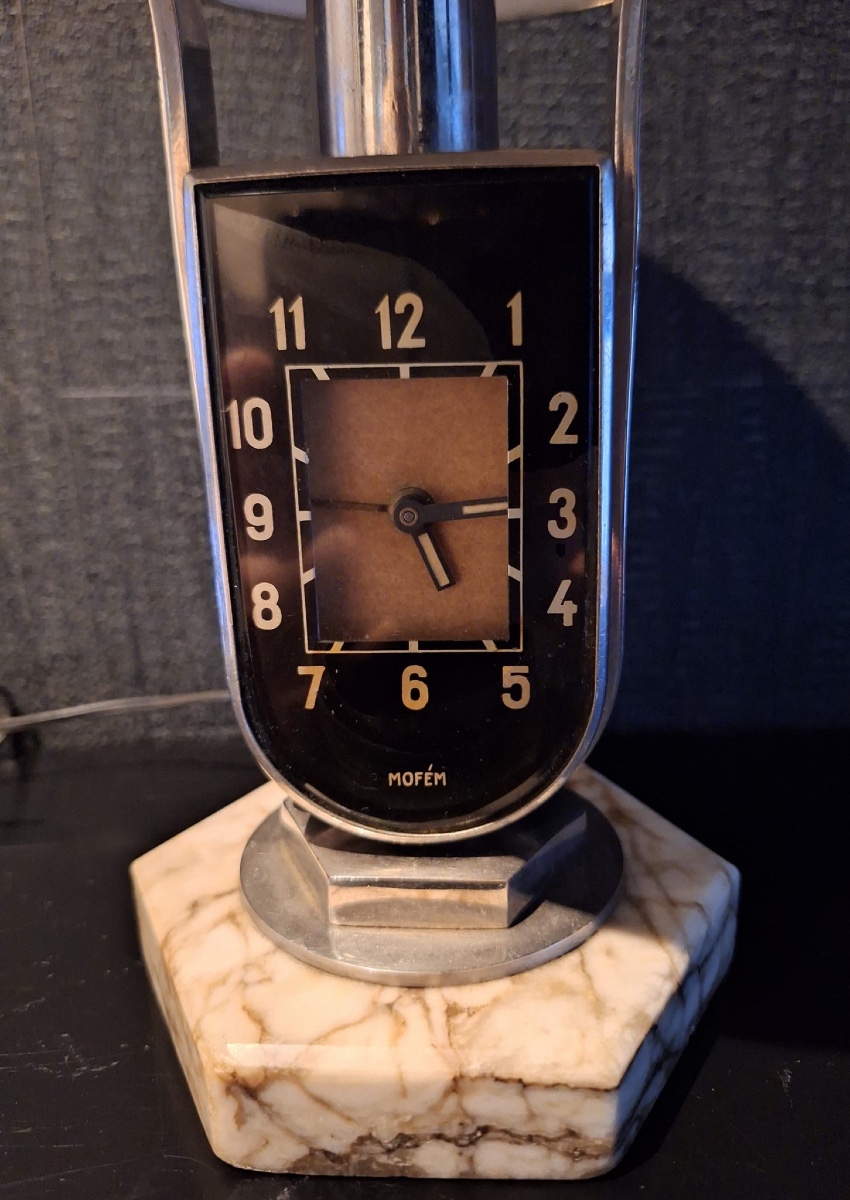 Mofém Art Deco Table Lamp And Alarm Clock-photo-2