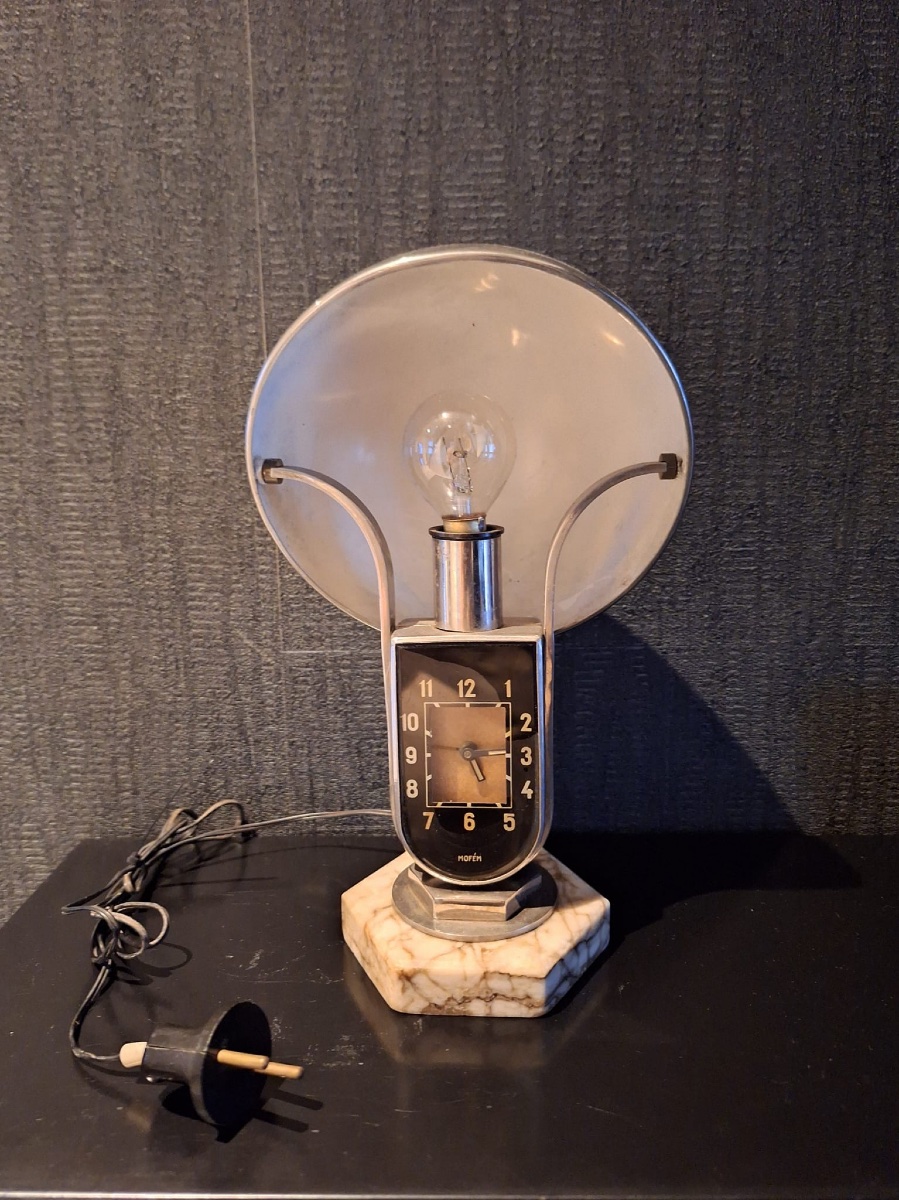 Mofém Art Deco Table Lamp And Alarm Clock-photo-3