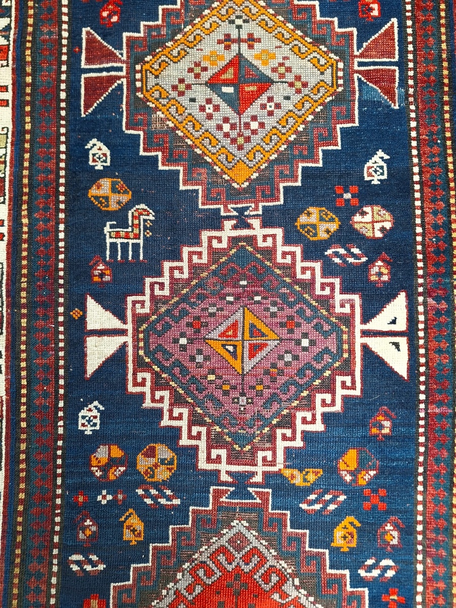 Tapis Caucasien Ancien Fait Main Kazak, XXe Siècle-photo-2