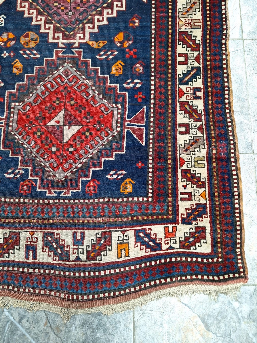 Tapis Caucasien Ancien Fait Main Kazak, XXe Siècle-photo-3