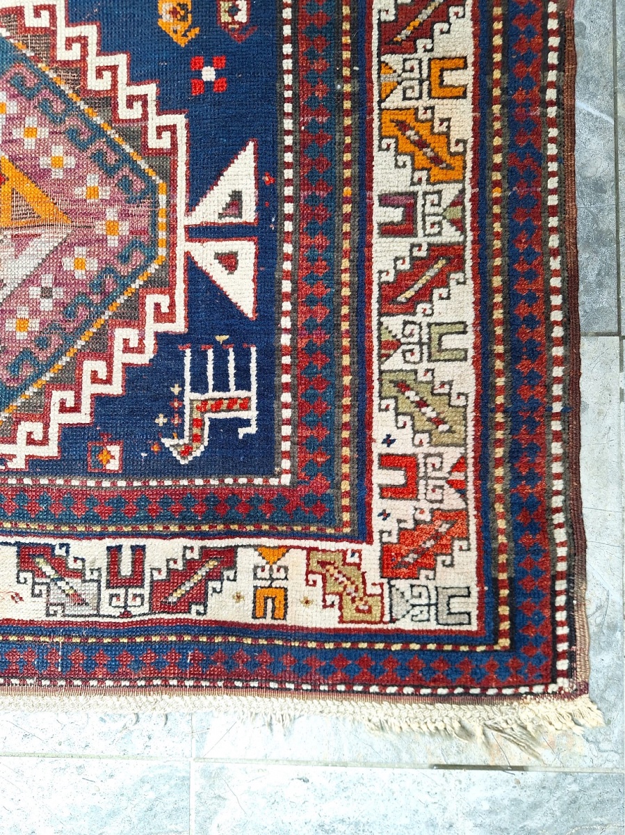 Tapis Caucasien Ancien Fait Main Kazak, XXe Siècle-photo-5
