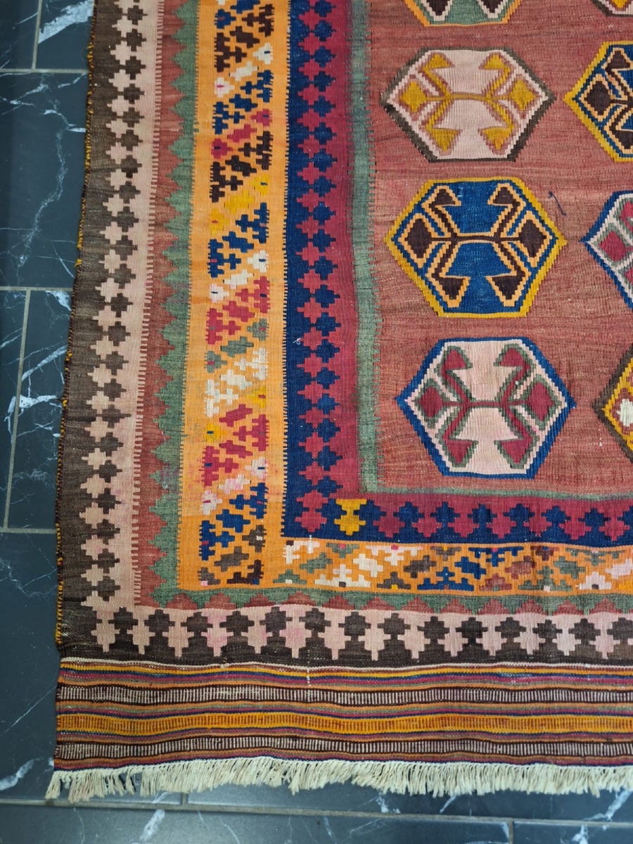 Vintag Kilim caucasien Kazak fait à la main-photo-3