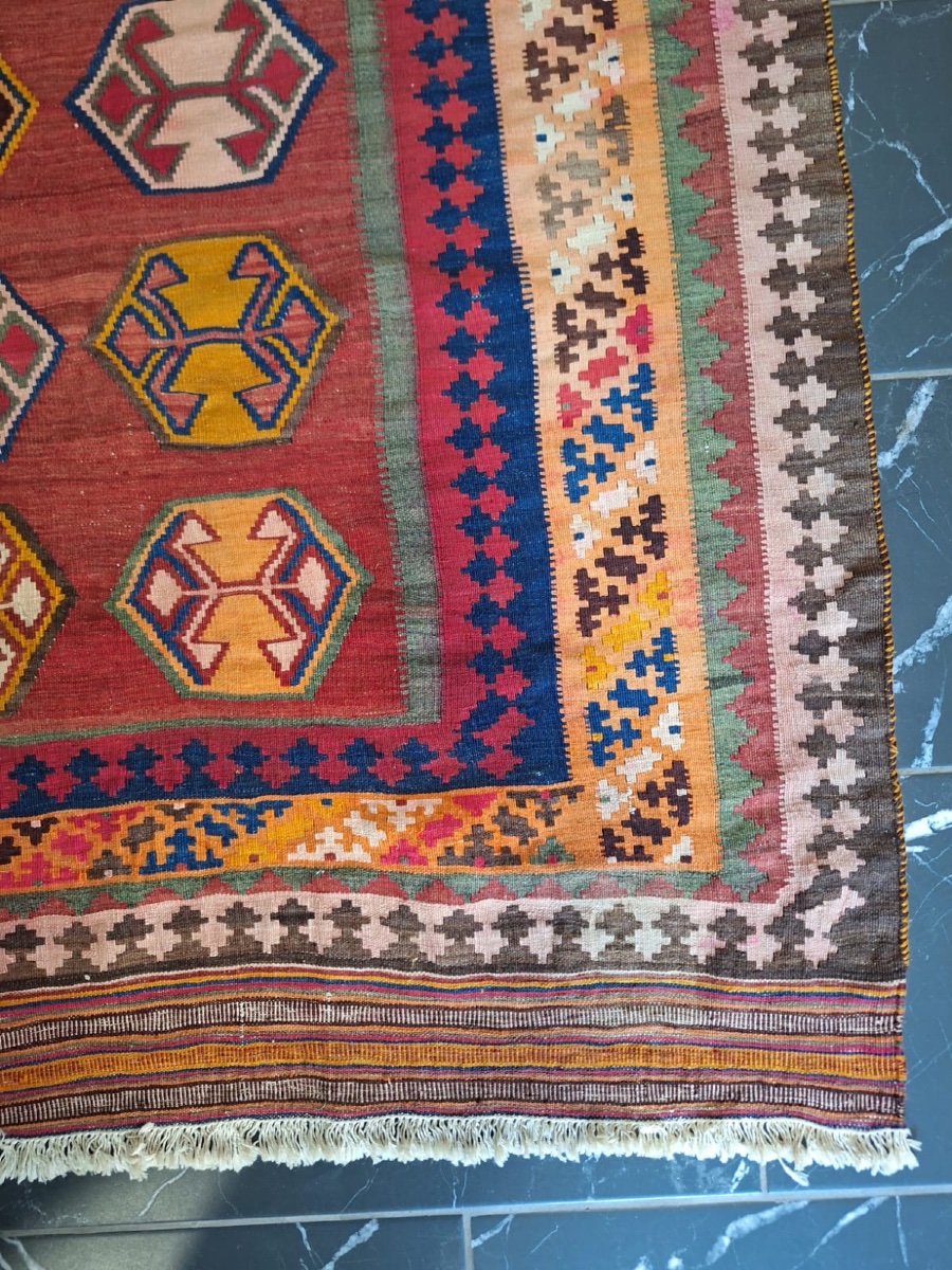 Vintag Kilim caucasien Kazak fait à la main-photo-4