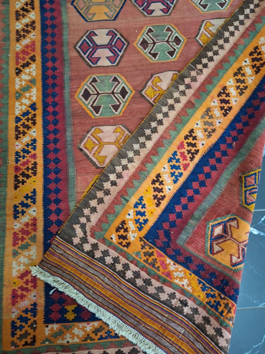 Vintag Kilim caucasien Kazak fait à la main-photo-8