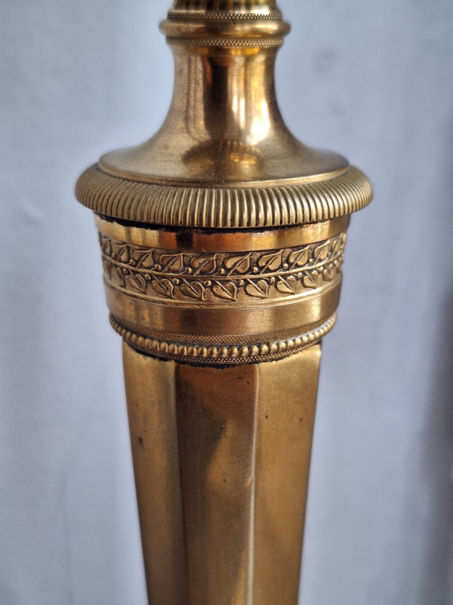 Pair Of Empire Style Gilt Copper Candlesticks-photo-2