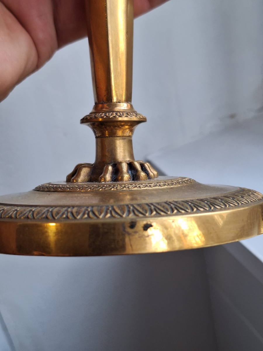Pair Of Empire Style Gilt Copper Candlesticks-photo-4