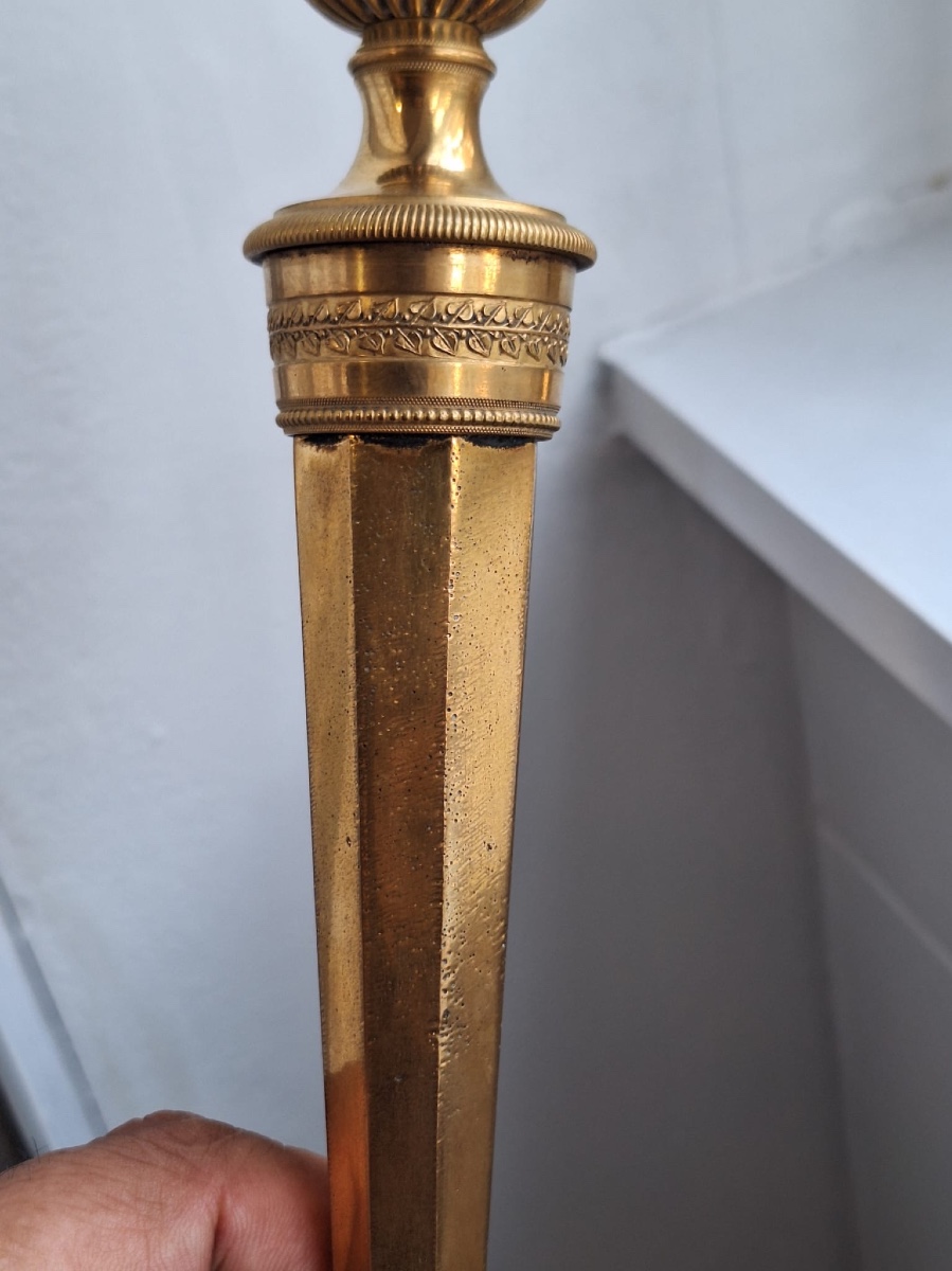 Pair Of Empire Style Gilt Copper Candlesticks-photo-1
