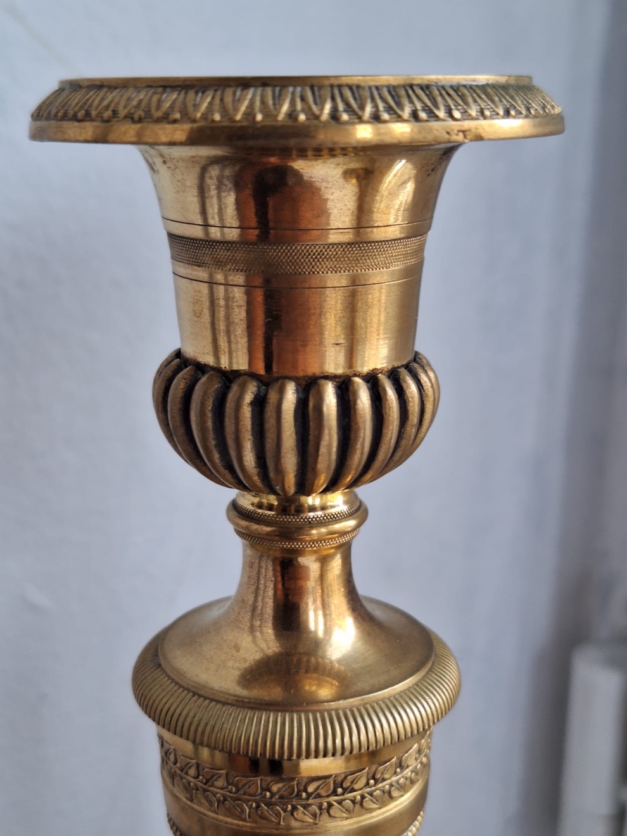 Pair Of Empire Style Gilt Copper Candlesticks-photo-2