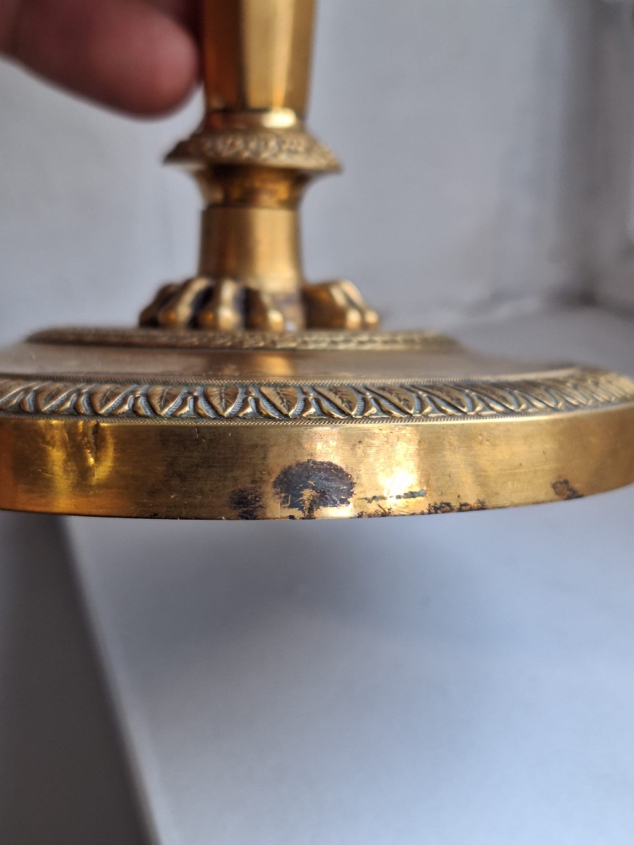 Pair Of Empire Style Gilt Copper Candlesticks-photo-3