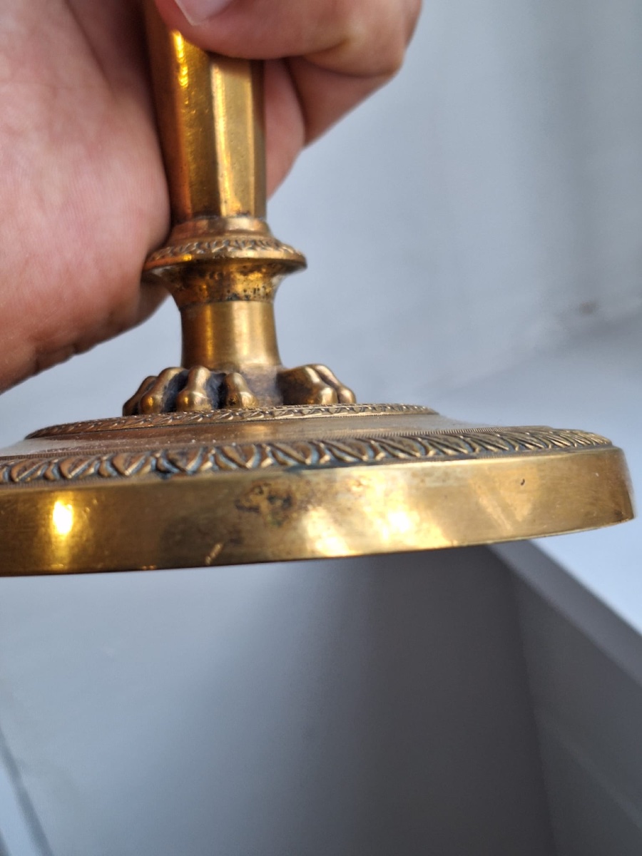 Pair Of Empire Style Gilt Copper Candlesticks-photo-4
