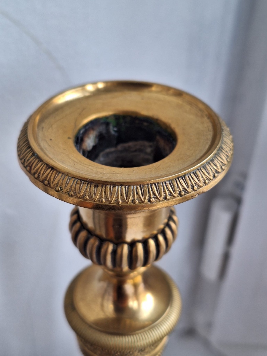 Pair Of Empire Style Gilt Copper Candlesticks-photo-5