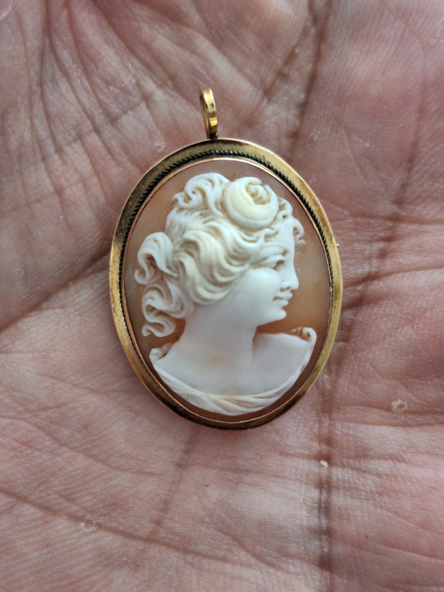 Broche - pendentif vintage Camée, or 18 carats-photo-3