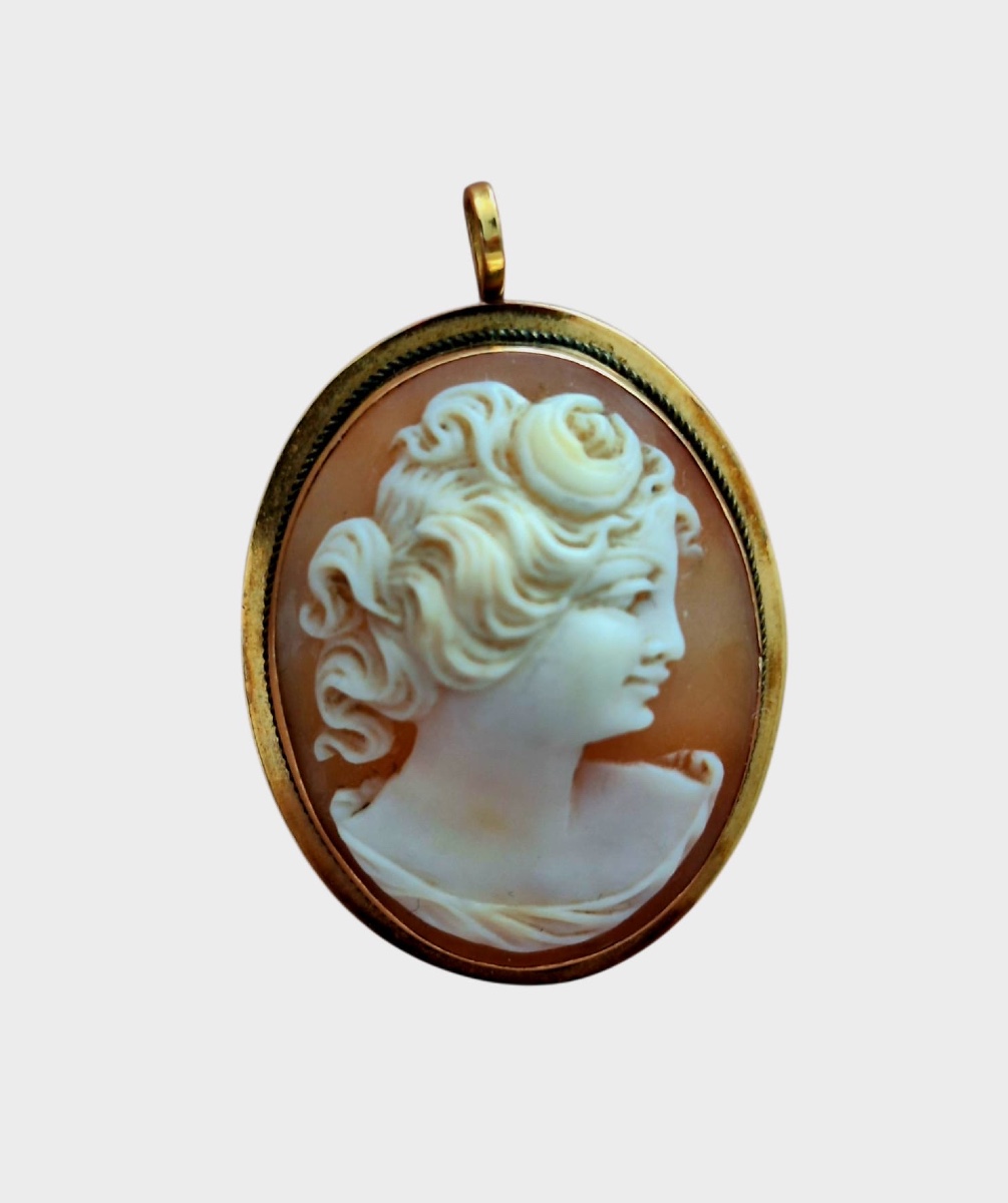 Broche - pendentif vintage Camée, or 18 carats