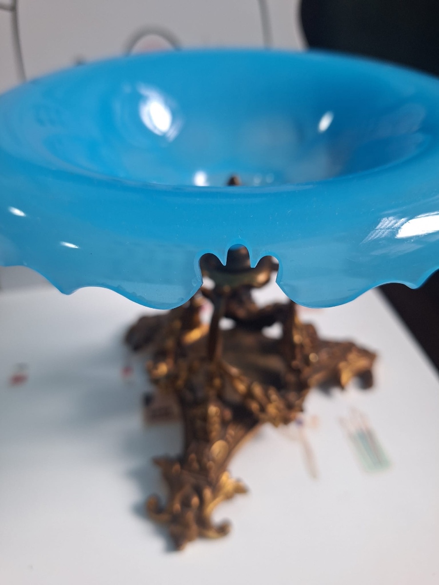 Vase à bonbons en verre opalin et base en bronze, XIXe siècle-photo-1