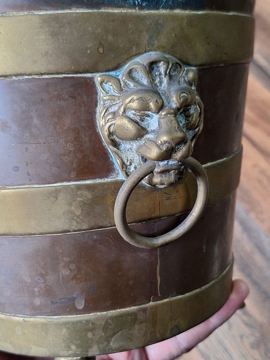 Cache-pot antique en bronze avec cuivre-photo-2