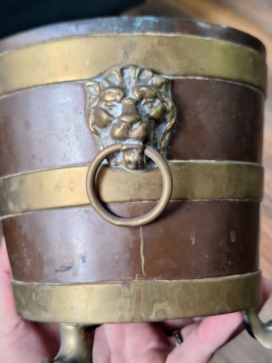 Cache-pot antique en bronze avec cuivre-photo-3