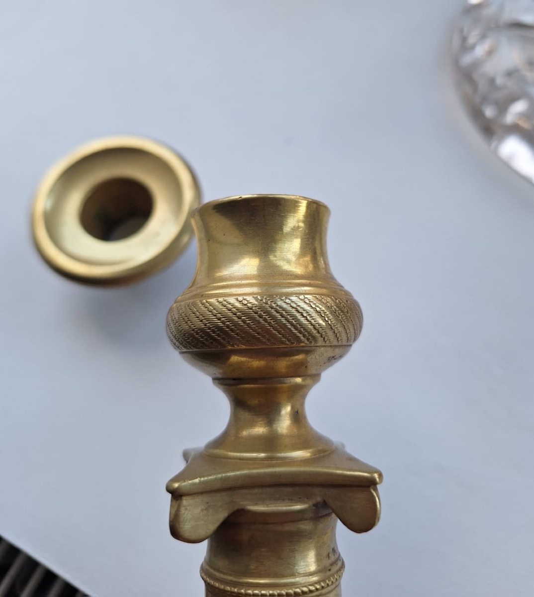 2 bougeoirs dorés, style Empire, XIXe siècle-photo-4