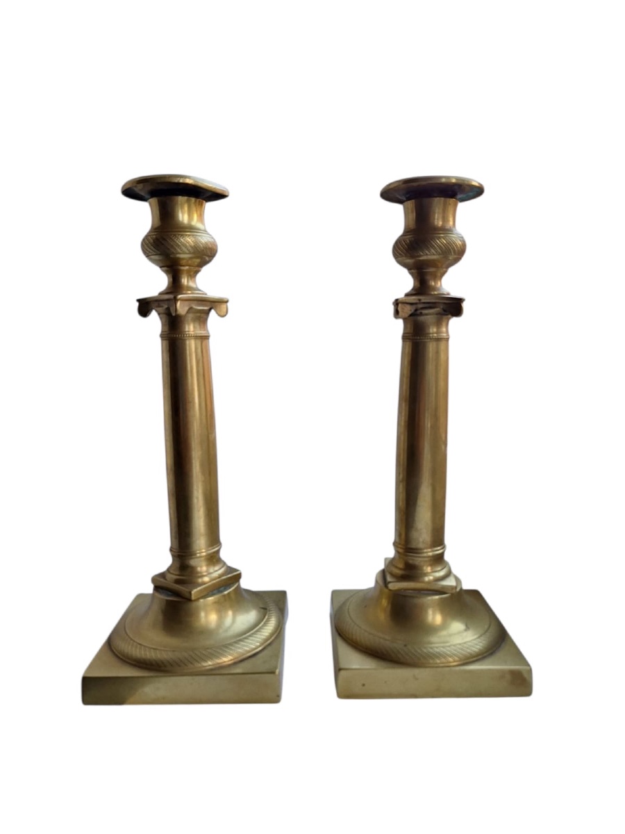 2 bougeoirs dorés, style Empire, XIXe siècle
