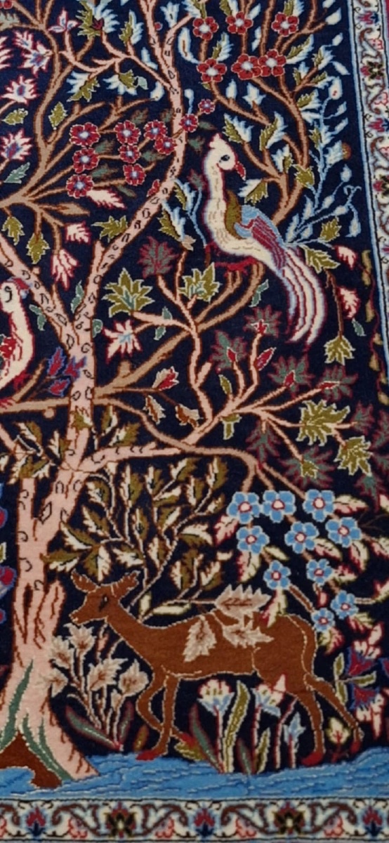Vintage Iranian Handmade Rug Isfahan, Wool On Silk-photo-2