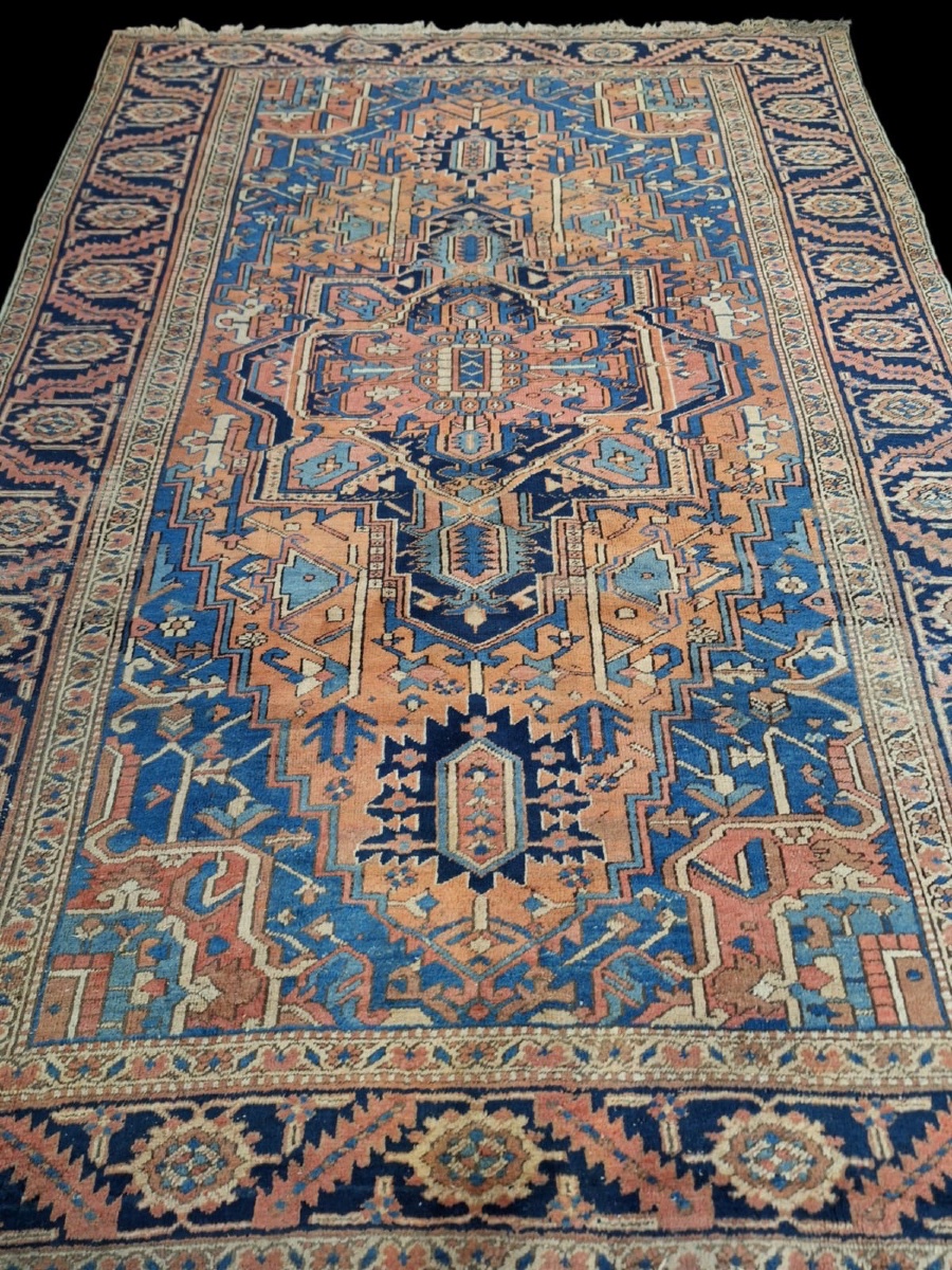 Antique Iranian Handmade Rug Heriz Serapi 19th Century-photo-5