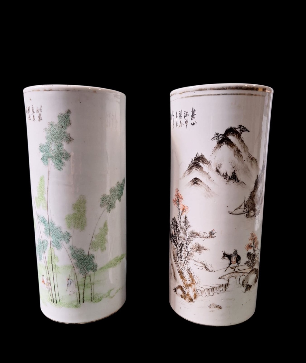 2 Chinese Porcelain Hat Stands, 20th Century, Republic Period.