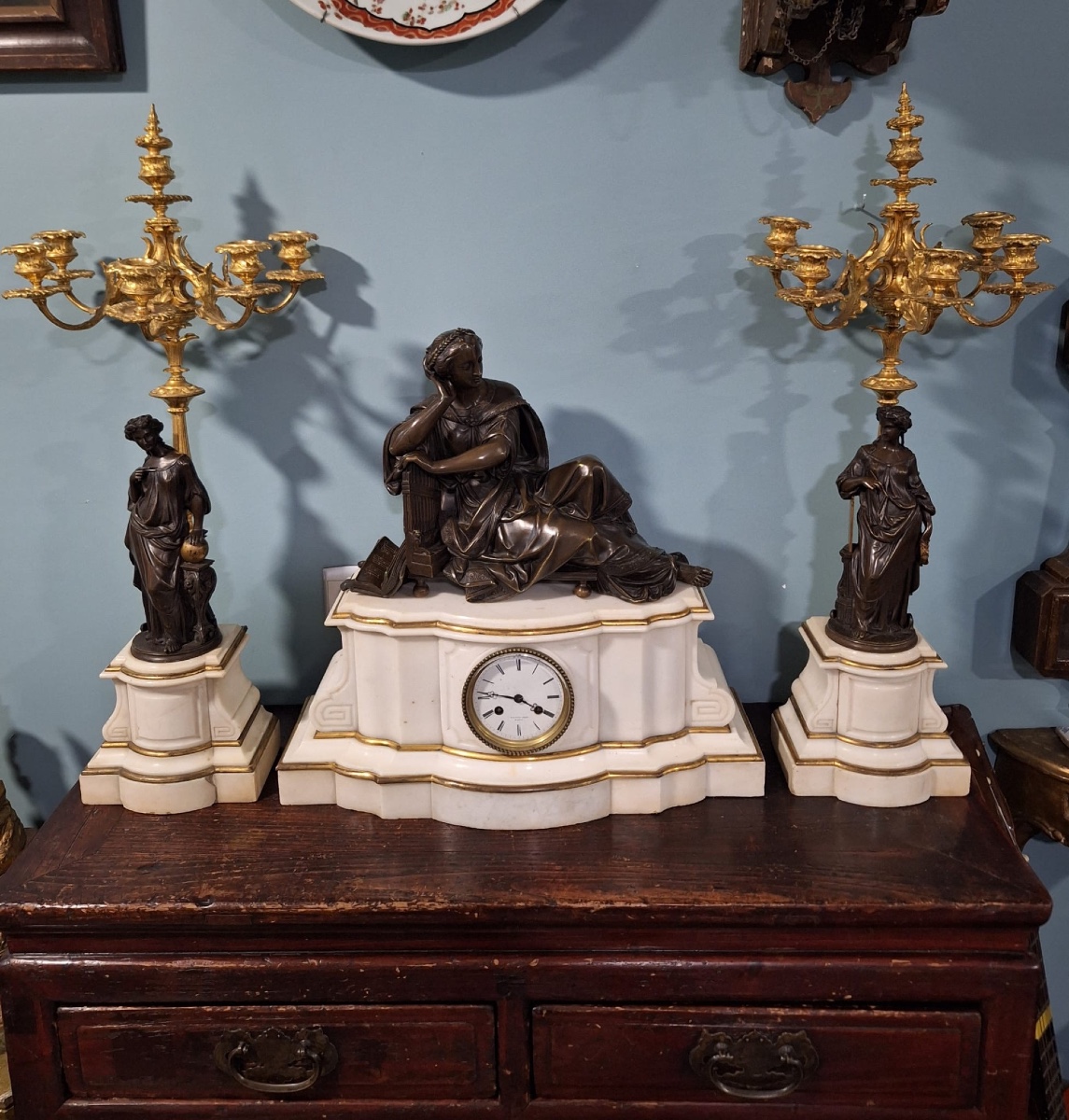 Antique French Clock Garniture, By Raingo Frères, Paris, 19th Century