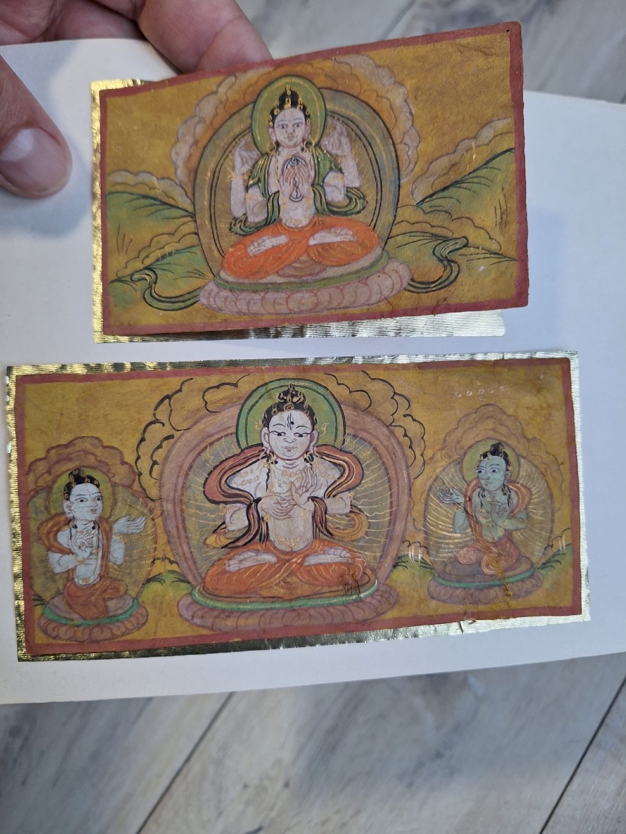 Antique 4 Small Thangka, 19th Century, Tibet Or Nepal-photo-4