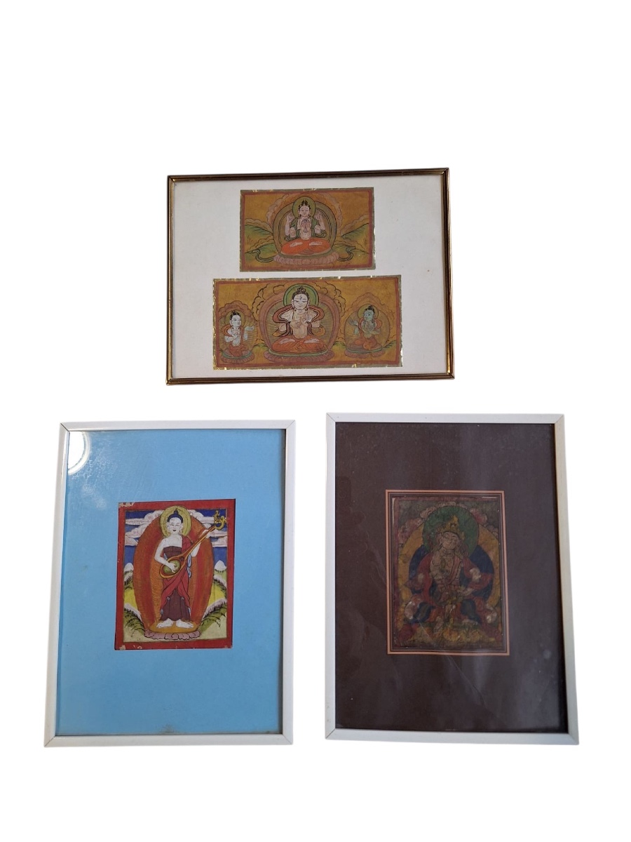 Antique 4 Small Thangka, 19th Century, Tibet Or Nepal