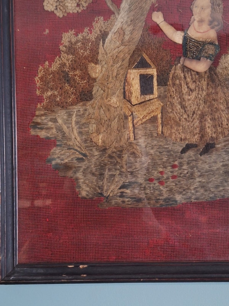 Antique Wool And Silk Embroidery, 19th Century-photo-2