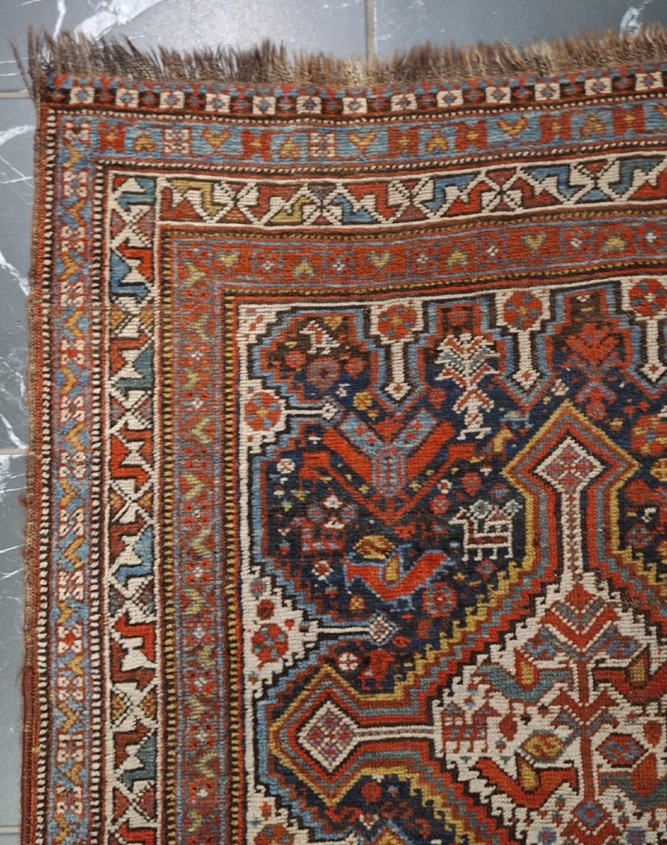 Tapis iranien ancien fait main -  Khamsheh Bird-photo-5