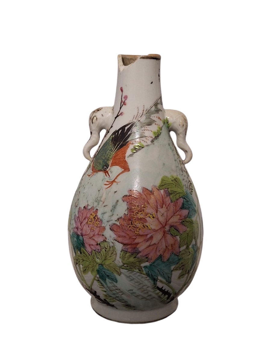 Vase chinois à anses en forme d'éléphant, Qianjiang Cai