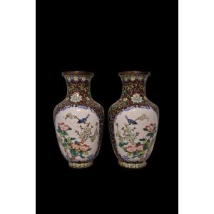 A Pair Of Enameled Chinese Canton Vases