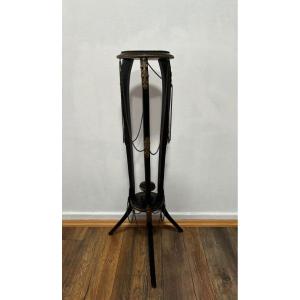 Antique Wooden Plant Stand With Bronze Details