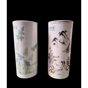 2 Chinese Porcelain Hat Stands, 20th Century, Republic Period.