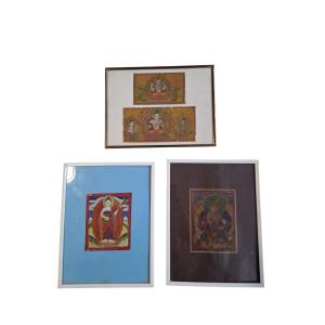 Ancien 4 petits thangka, XIXe siècle, Tibet ou Népal
