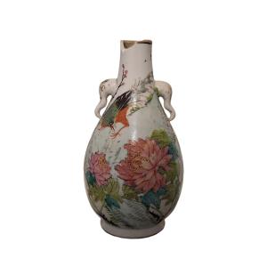 Vase chinois à anses en forme d'éléphant, Qianjiang Cai