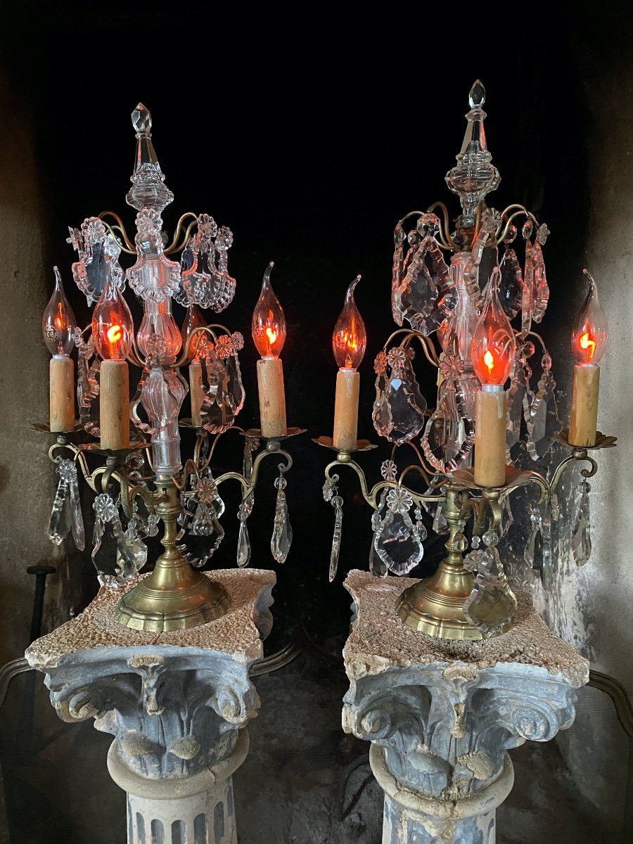 Pair Of 19th Century Girandoles, Tassel Table Chandeliers