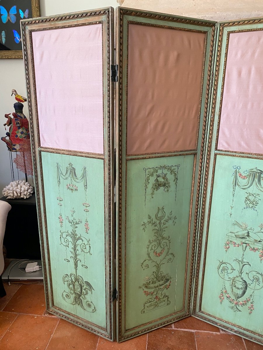 5-leaf Screen In Painted Wood With Arabesque Decor-photo-2